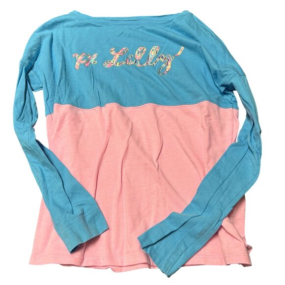 Lilly Pulitzer Girls Size Large 8/10 Colorblock Blue & Pink Long Sleeve Tee - Picture 1 of 3